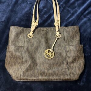 Michael Kors Tan and Gold Tote Bag